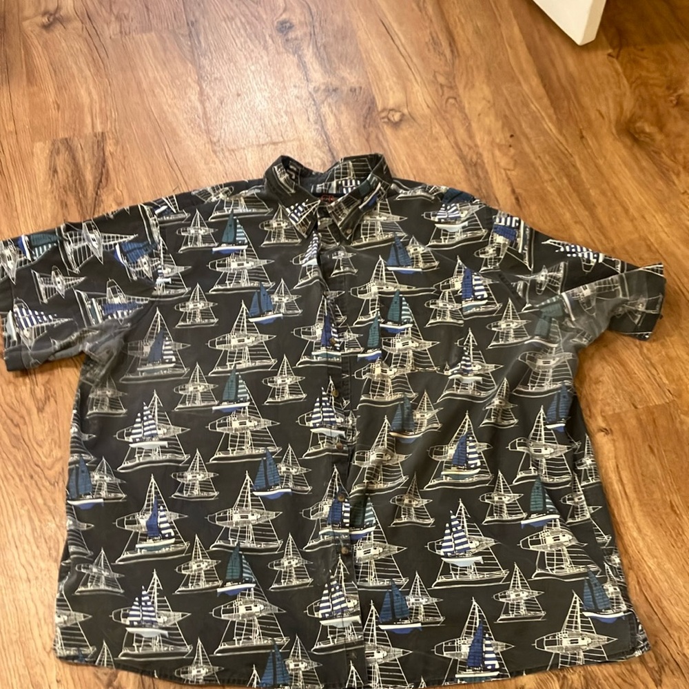 Men's Nautical Print Shirt - black white and Blue 3xl canyon ridge